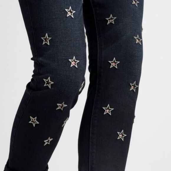 Hudson Riley Crop Relaxed Straight Leg Women's Black Jeans Star Detail Size 27 - Picture 3 of 16